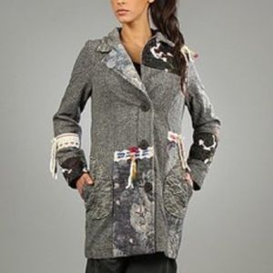 FOR HER Paris Super Unique European Style Tweed Gray Coat
